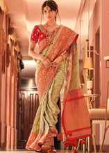Load image into Gallery viewer, Sage Green Woven Banarasi Silk Saree with Embroidered Blouse