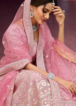 Cargar imagen en el visor de la galería, Taffy Pink Organza Lehenga Choli with Zarkan, Gota, Resham &amp; Zari work