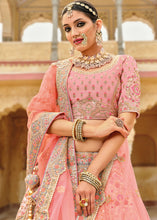 Load image into Gallery viewer, Pink &amp; Grey Banarasi Silk Lehenga Choli with Heavy Embroidery Work