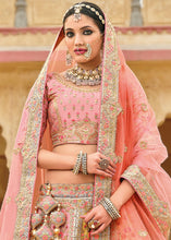 Load image into Gallery viewer, Pink &amp; Grey Banarasi Silk Lehenga Choli with Heavy Embroidery Work