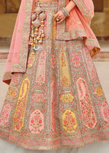 Load image into Gallery viewer, Pink &amp; Grey Banarasi Silk Lehenga Choli with Heavy Embroidery Work
