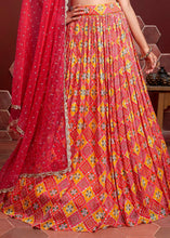 Load image into Gallery viewer, Red &amp; Orange Bandhani Printed Chinon Silk Lehenga Choli with Embroidery &amp; Mirror work
