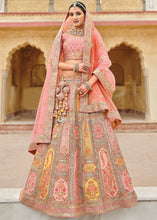 Load image into Gallery viewer, Pink &amp; Grey Banarasi Silk Lehenga Choli with Heavy Embroidery Work