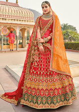Load image into Gallery viewer, Crimson Red Banarasi Silk Lehenga Choli with Heavy Embroidery Work