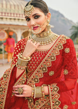 Load image into Gallery viewer, Crimson Red Banarasi Silk Lehenga Choli with Heavy Embroidery Work