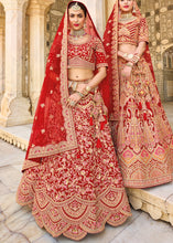 Load image into Gallery viewer, Crimson Red Velvet Lehenga Choli with Heavy Embroidery Work