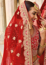 Load image into Gallery viewer, Crimson Red Velvet Lehenga Choli with Heavy Embroidery Work