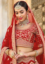 Load image into Gallery viewer, Crimson Red Velvet Lehenga Choli with Heavy Embroidery Work