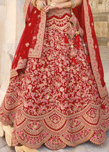 Load image into Gallery viewer, Crimson Red Velvet Lehenga Choli with Heavy Embroidery Work