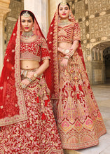 Load image into Gallery viewer, Ruby Red Velvet Lehenga Choli with Heavy Embroidery Work