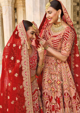 Load image into Gallery viewer, Ruby Red Velvet Lehenga Choli with Heavy Embroidery Work