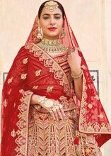 Load image into Gallery viewer, Ruby Red Velvet Lehenga Choli with Heavy Embroidery Work