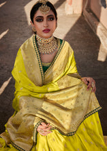 Load image into Gallery viewer, Chartreuse Green Woven Banarasi Silk Saree with Embroidered Blouse