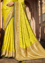Load image into Gallery viewer, Chartreuse Green Woven Banarasi Silk Saree with Embroidered Blouse