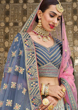 Load image into Gallery viewer, Shades Of Blue Velvet Lehenga Choli with Heavy Embroidery Work