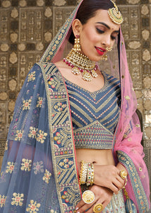 Shades Of Blue Velvet Lehenga Choli with Heavy Embroidery Work