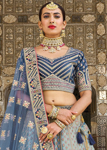 Shades Of Blue Velvet Lehenga Choli with Heavy Embroidery Work