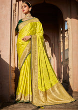 Load image into Gallery viewer, Chartreuse Green Woven Banarasi Silk Saree with Embroidered Blouse