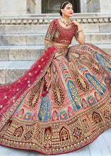 Load image into Gallery viewer, Maroon Red Velvet Lehenga Choli with Heavy Embroidery Work