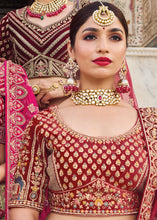 Load image into Gallery viewer, Maroon Red Velvet Lehenga Choli with Heavy Embroidery Work