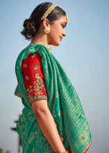 Load image into Gallery viewer, Teal Green Woven Banarasi Silk Saree with Embroidered Blouse