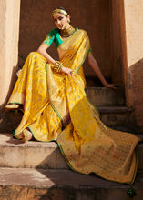 Load image into Gallery viewer, Cyber Yellow Woven Banarasi Silk Saree with Embroidered Blouse
