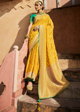 Load image into Gallery viewer, Cyber Yellow Woven Banarasi Silk Saree with Embroidered Blouse