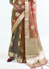 Carica l&#39;immagine nel visualizzatore Galleria,Light Brown Designer Woven Organza Silk Saree