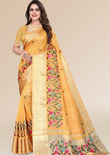 Laden Sie das Bild in den Galerie-Viewer, Golden Yellow Organza Silk Saree with Tassels on Pallu