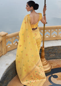 Corn Yellow Woven Linen Silk Saree