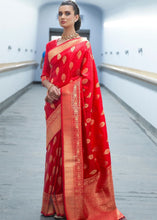 Load image into Gallery viewer, Crimson Red Woven Banarasi Silk Saree with overall Butti