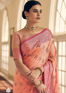 Peach Pink Zari Woven Tussar Silk Saree