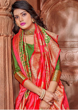 Laden Sie das Bild in den Galerie-Viewer, Peach Pink Zari Woven Soft Silk Saree with overall Butti work