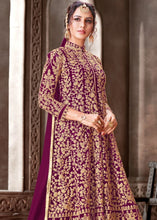 Laden Sie das Bild in den Galerie-Viewer, Magenta Designer Net Anarkali Suit with Full Thread Embroidery Work