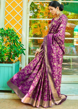 Load image into Gallery viewer, Grape Purple Woven Banarasi Brocade Silk Saree