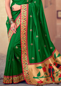 Forest Green Woven Paithani Banarasi Silk Saree with Swarovski work & Embroidered Blouse