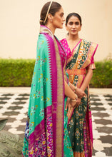 Load image into Gallery viewer, Blue &amp; Pink Patola Silk Saree with Zari Border &amp; Tassels On Pallu