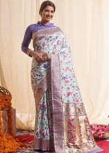 Cargar imagen en el visor de la galería, Powder Blue Woven Paithani Silk Saree