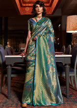 Load image into Gallery viewer, Golden and Blue Blend Kanjivaram Silk Saree