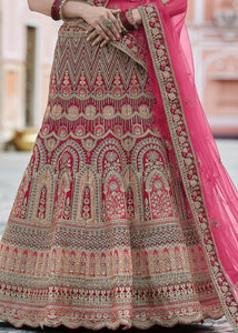 Cerise Pink Velvet Lehenga Choli Having Heavy Embroidery & Hand work: Bridal Edition