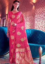 Load image into Gallery viewer, Hot Pink Satin Silk Saree with overall Golden Butti