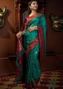 Turkish Blue Designer Satin Silk Saree