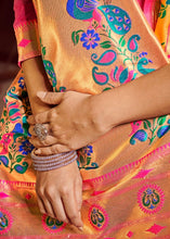 Load image into Gallery viewer, Saffron Yellow Woven Banarasi Paithani Silk Saree