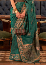 Carica l'immagine nel visualizzatore Galleria,Castleton Green Woven Tussar Silk Saree with Sequins Work