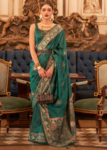 Carica l'immagine nel visualizzatore Galleria,Castleton Green Woven Tussar Silk Saree with Sequins Work