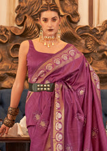 Carica l'immagine nel visualizzatore Galleria,Royal Purple Woven Tussar Silk Saree with Sequins Work