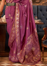 Carica l'immagine nel visualizzatore Galleria,Royal Purple Woven Tussar Silk Saree with Sequins Work