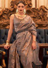 Carica l'immagine nel visualizzatore Galleria,Chamoisee Brown Woven Tussar Silk Saree with Sequins Work