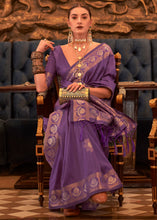 Carica l'immagine nel visualizzatore Galleria,Indigo Purple Woven Tussar Silk Saree with Sequins Work