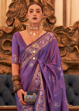Carica l'immagine nel visualizzatore Galleria,Indigo Purple Woven Tussar Silk Saree with Sequins Work
